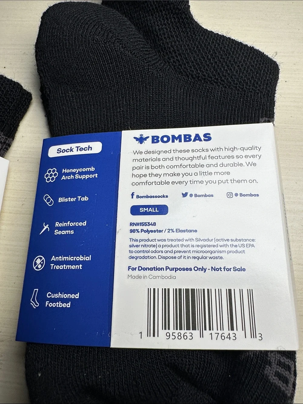 Bombas Womens new No-Show Athletic Socks - Black (2 Pack)